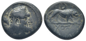 Kings of Galatia. Amyntas 36-25 BC. Dated RY 5=31/30 BC Bronze Æ (22mm. 9.24 g). Head of Herakles to right, club over left shoulder, Є-C to left / Lio...