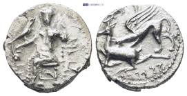 KINGS OF CAPPADOCIA. , Gaziura. Ariarathes I, 333-322 BC. Drachm (5.23 Gr. 18mm.)
 Baal of Gaziura seated left, holding grapes, grain ear and eagle in...