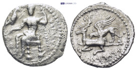 KINGS OF CAPPADOCIA. , Gaziura. Ariarathes I, 333-322 BC. Drachm (5.3 Gr. 19mm.)
 Baal of Gaziura seated left, holding grapes, grain ear and eagle in ...