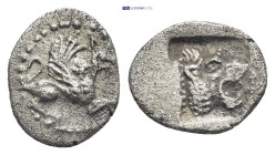 Troas, Assos. AR Obol. (0.87 g 11 mm). 5th century BC. Obv: Griffin seated right. Rev: Lion's head right within incuse square.