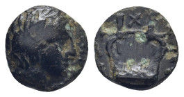 Troas. Hamaxitos circa 400-310 BC. Bronze Æ (10mm., 1,18 g). Laureate head of Apollo right / Lyre.