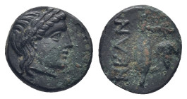 TROAS. Neandria. AE (4th century BC). (1.2 Gr. 11mm.)
Laureate head of Apollo right. 
Rev. Grain ear; grape bunch to right.