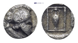 TROAS. Uncertain. (5th century BC). AR Hemiobol. (6mm, 0.2 g)Obv: Crested Corinthian helmet right. Rev: Amphora within dotted square.