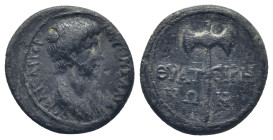 LYDIA. Thyateira. Nero, 54-68. c. 55-60 (3 Gr. 16mm.)
 Draped bust of Nero to right. 
Rev. ΘYAT-EIPH / NΩ-N Labrys.