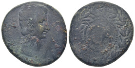 Mysia, Pergamum. Augustus. 27 B.C.-A.D. 14 Æ sestertius (35mm, 25.4 g). , ca. 25 B.C. AVGVSTVS, bare head of Augustus right / CA within laurel wreath....