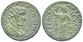 PAMPHYLIA, Perge. Gallienus. AD 253-268. Æ 10 Assaria (28mm, 14,96 g). Radiate, draped, and cuirassed bust right; I to right / Artemis, radiate, stand...