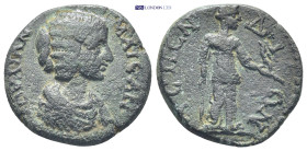 PAMPHYLIA. Aspendus. Julia Maesa (Augusta, 218-224/5). Ae. (22mm, 8.2 g) ΙΟΥΛΙΑΝ ΜΑΙϹΑΝ; draped bust of Julia Maesa, right. / ΑϹΠΕΝΔΙΩΝ; Artemis(?) st...