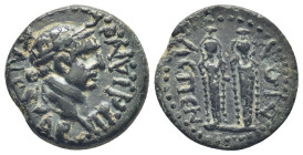 PAMPHYLIA. Aspendus. Trajan, 98-117. (4.52 Gr. 19mm.). 
 Laureate head of Trajan to right. 
Rev. Facing cult statues of the Aphroditai Kastnietides.