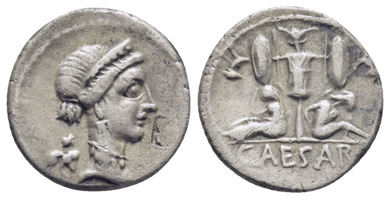 C. Iulius Caesar. Denarius, Spain 46-45, AR (17mm, 3.77 g). Diademed head of Ven...