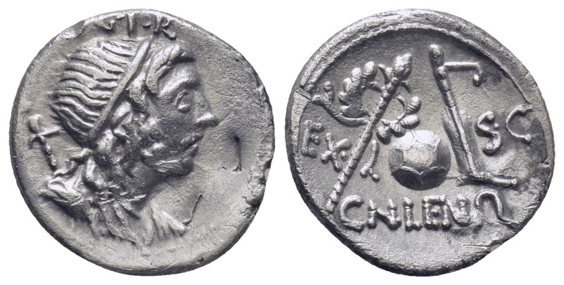 Cn. Lentulus AR Denarius. (19mm, 3.6 g) Spanish mint (?), 76-75 BC. Diademed and...