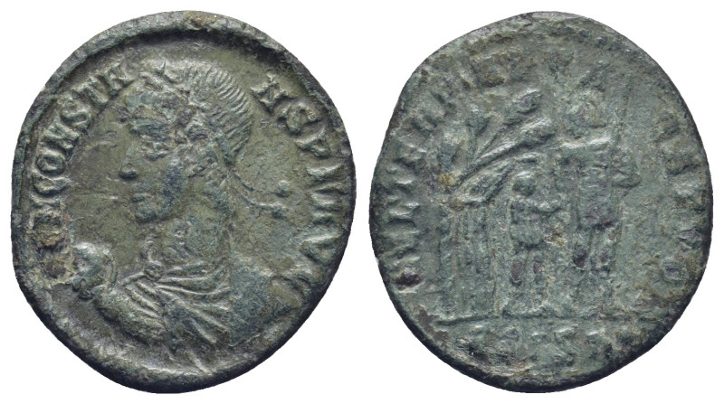 Constans (337-350 AD). AE. (2.67 Gr. 20mm.)
Draped and cuirassed bust to left, w...