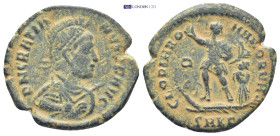 GRATIAN (367-383). Ae. (23mm, 4.97 g) Cyzicus. Obv: D N GRATIANVS P F AVG. Diademed, helmeted, draped and cuirassed bust right, holding spear and shie...