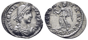 Gratian. AD 367-383. AR Siliqua (19mm, 1.8 g). Aquileia mint, 2nd officina. Struck AD 375-378. Pearl-diademed, draped, and cuirassed bust right / VICT...