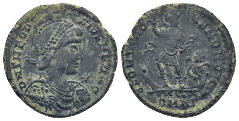 Theodosius I. A.D. 379-395. AE majorina (22mm, 4.76 g). Nicomedia mint, Struck A...