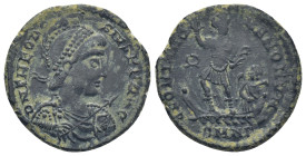 Theodosius I. A.D. 379-395. AE majorina (22mm, 4.76 g). Nicomedia mint, Struck A.D. 383-386. D N THEODO-SIVS P F AVG, pearl-diadem helmeted, draped an...