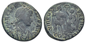 ARCADIUS (383-408) AE (2.34 Gr. 17mm.) Constantinople Diademed, draped and cuirassed bust of Arcadius right Rev. Arcadius standing facing, head right,...