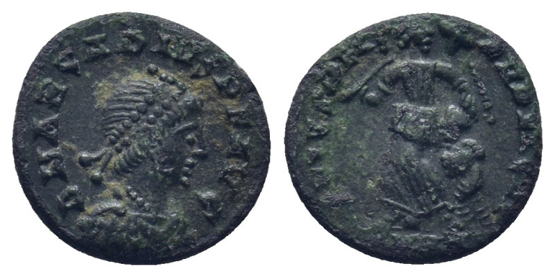 Arcadius. AD 383-408. AE. (1.2 Gr. 13mm.)
 Pearl-diademed, draped, and cuirassed...