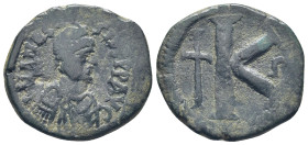 Anastasius I (491-518) AE Half Follis Constantinopolis (9.1 Gr. 27mm) 
Diademed, draped and cuirassed bust of Anastasius right. 
Rev: Large K, long cr...
