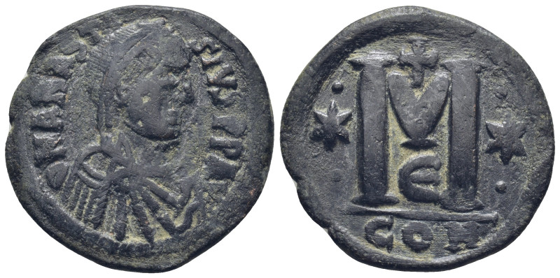 Anastasius I, 491 - 518 AD AE Follis, Constantinople (17.6 Gr. 34mm.) 
 Diademed...