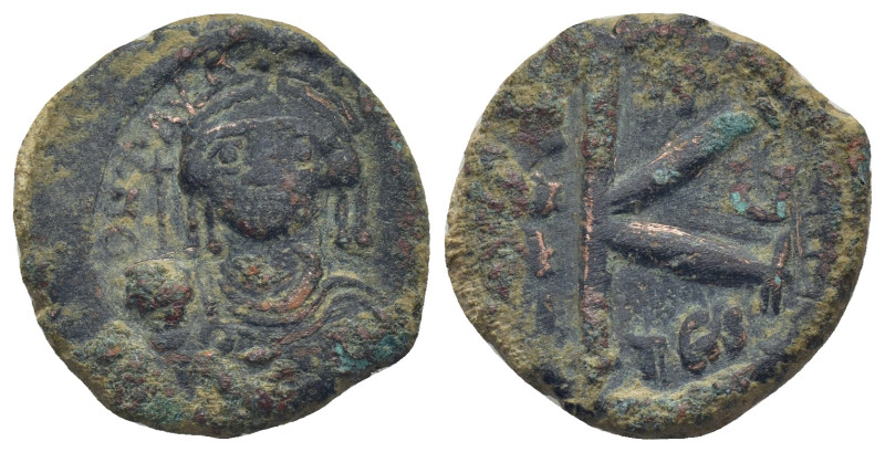 Maurice Tiberius AE Half follis (20mm, 5.9 g) Thessalonica 582-602 AD. DN MAVRC ...