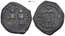 PHOCAS (602-610 AD). Follis, (30mm, 12.1 g) Constantinople. Dated RY II (603/4). Obv: δ M FOCA[Є P ]P [AЧ]. Phocas and Leontia standing facing, the Em...