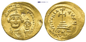 HERACLIUS with HERACLIUS CONSTANTINE (610-641). GOLD Solidus. (22mm, 4.52 g) Constantinople. Obv: δδ NN ҺЄRACLIЧS ЄT ҺЄRA CONST P P A. Crowned and dra...