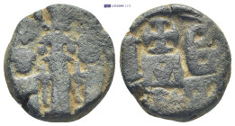 Heraclius, Heraclius Constantine and Heraclonas. 638-641. AE dodecanummium (19mm, 9.33 g). Alexandria mint. no legend, Heraclius in center, Heraclius ...