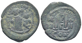 Constans II, with Constantine IV, 641-668. Follis Constantinople. (10.4 Gr. 31mm)
Constans II, with long beard, wearing crown and military dress, hold...