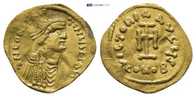 Constantine IV Pogonatus, 668-685. Tremissis (1.4 Gr. 17mm.) Constantinopolis.
Diademed, draped and cuirassed bust of Constantine IV to right.
 Rev. C...