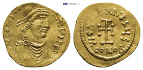 Constantine IV Pogonatus, 668-685. Tremissis (1.46 Gr. 16mm.) Constantinopolis.
Diademed, draped and cuirassed bust of Constantine IV to right.
 Rev. ...