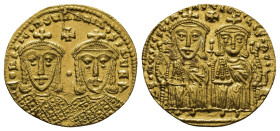 Leo IV, 775-780. With his son Constantine VI. Solidus, 778-780. AV (4.38 Gr. 21mm.).
 Leo IV and Constantine VI, seated facing on lyre-backed throne, ...