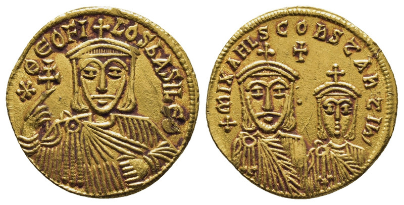 Theophilus (AD 829-842), with Constantine and Michael II. AV solidus (4.4 Gr. 20...