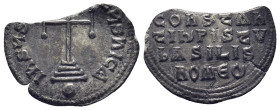 Basil I. Miliaresion; Basil I; 867-886 AD. Constantinople, Miliaresion, (23mm, 1.8 g) Obv: IhSUS XRI-STUS hICA Cross potent on three steps, globe bene...