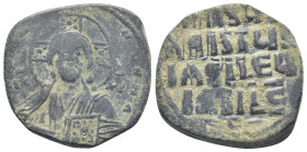 Anonymous (attributed to Basil II). AE Follis. 976-1025. Constantinople. (9.9 Gr. 29mm.)
Bust of Christ Pantokrator facing, raising hand in benedictio...