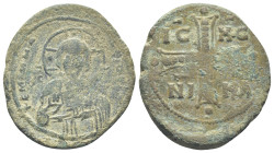 Anonymous (attributed to Michael IV). Ca. 1034-1041. AE follis (29mm, 7.76 g). Anonymous, Class C. Constantinople mint. ЄmmANOVHA, IC-XC, three-quarte...