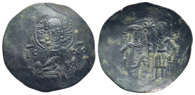 BULGARIA. Second Empire. Ivan Asen II (1218-1241). Ae (26mm, 2.34 g) Trachy. Obv: IC - XC. Facing bust of Christ Pantokrator. Rev: Ivan Asen and St. D...