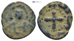 Crusader States, Edessa (County). Joselin I or II Æ Follis. (20mm, 2.9 g) 1119-1131 or 1131-1150. Nimbate bust of Christ facing / Cross within blunder...