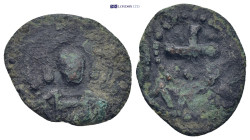 Crusader States, Edessa (County). Joselin I or II Æ Follis. (22mm, 2.36 g) 1119-1131 or 1131-1150. Nimbate bust of Christ facing / Cross within blunde...