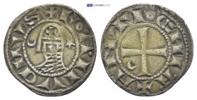 Crusaders, Principality of Antioch. Bohemond IV or Bohemond V. 1201-1233 or 1233-1251. BI denier
 (1 Gr. 17mm.). 
Helmeted bust left, wearing chain-li...