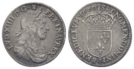 France. Louis XIV 'the Sun King' AD 1643-1715. 1/12 Ecu AR 1660 (20mm, 2.24 g)