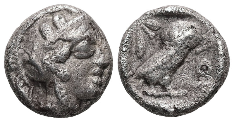Attica, Athens. AR Drachm, 3.85 g. - 15 mm. Circa 454-404 BC.
Obv.: Helmeted hea...
