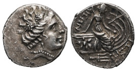 Euboia, Histiaia. AR, Tetrabol. 2.26 g. - 14.00 mm. Circa 3rd-2nd centuries BC.
Obv.: Head of the nymph Histiaia to right, with her hair rolled and bo...