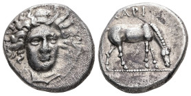 Thessaly, Larissa. AR, Drachm. 5.90 g. - 20.00 mm. Circa 405/0-370 BC.
Obv.: Head of the nymph Larissa facing slightly to right, wearing ampyx and nec...