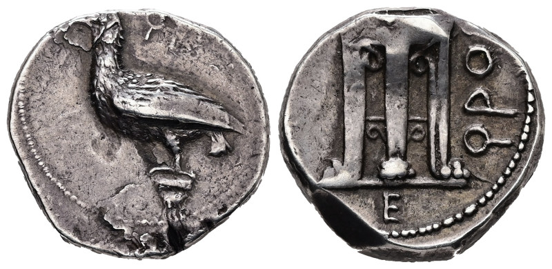 Bruttium, Crotone. AR, Nomos/Stater. 7.9 g. - 20 mm. Circa 425-350 BC.
Obv.: Ϙ[P...