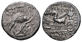 M. Aemilius Scaurus and Pub. Plautius Hypsaeus, 58 BC. AR, Denarius. 3.60 g. - 17.00 mm. Rome.
Obv.: M SCAVR / AED CVR. Nabatean king Aretas kneeling ...