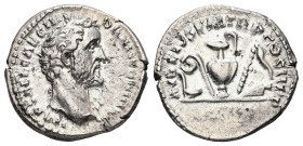 Antoninus Pius, AD. 138-161. AR, Denarius. 3.30 g. - 17.09 mm. Rome. 2nd issue, 139 AD.
Obv.: IMP T AEL CAES HA-DR ANTONINVS. Bare head of Antoninus P...