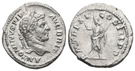 Caracalla, AD 197-217. AR, Denarius. 3.10 g. - 19.00 mm. Rome.
Obv.: ANTONINVS PIVS AVG BRIT. Head of Caracalla, laureate, right.
Rev.: P M TR P XV CO...