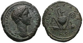 Commodus as Caesar, AD 177-192. AE, Dupondius or As. 11.5 g. - 29 mm. Struck under Marcus Aurelius, Rome, 175-176 AD.
Obv.: COMMODO CAES AVG FIL GERM ...