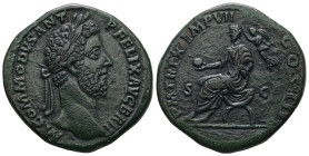 Commodus, AD 177-192. AE, Sestertius. 21.40 g. - 32.00 mm. Rome, 186 AD.
Obv.: M COMMODVS ANT P FELIX AVG BRIT. Head of Commodus, laureate, right.
Rev...