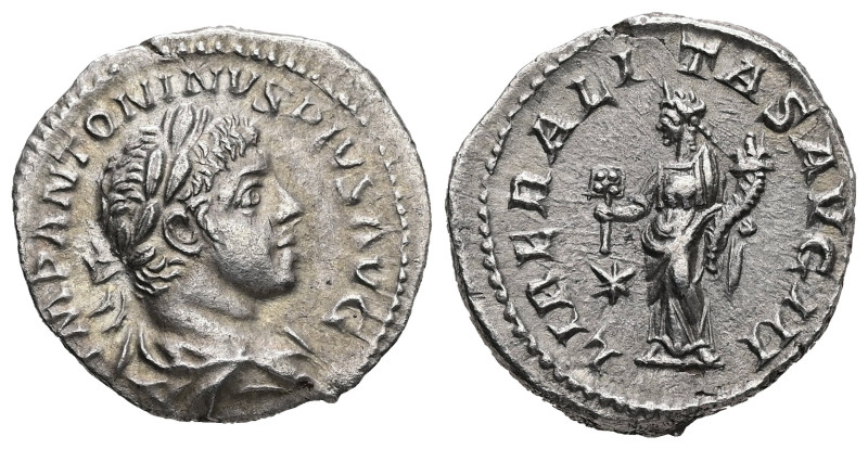 Elagabalus, 218-222 AD. AR, Denarius. 3.12 g. - 18.00 mm. Rome.
Obv.: IMP ANTONI...